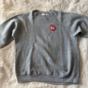 Vintage Gray Crewneck Sweater with Red '84' Patch 84 Lumber Company